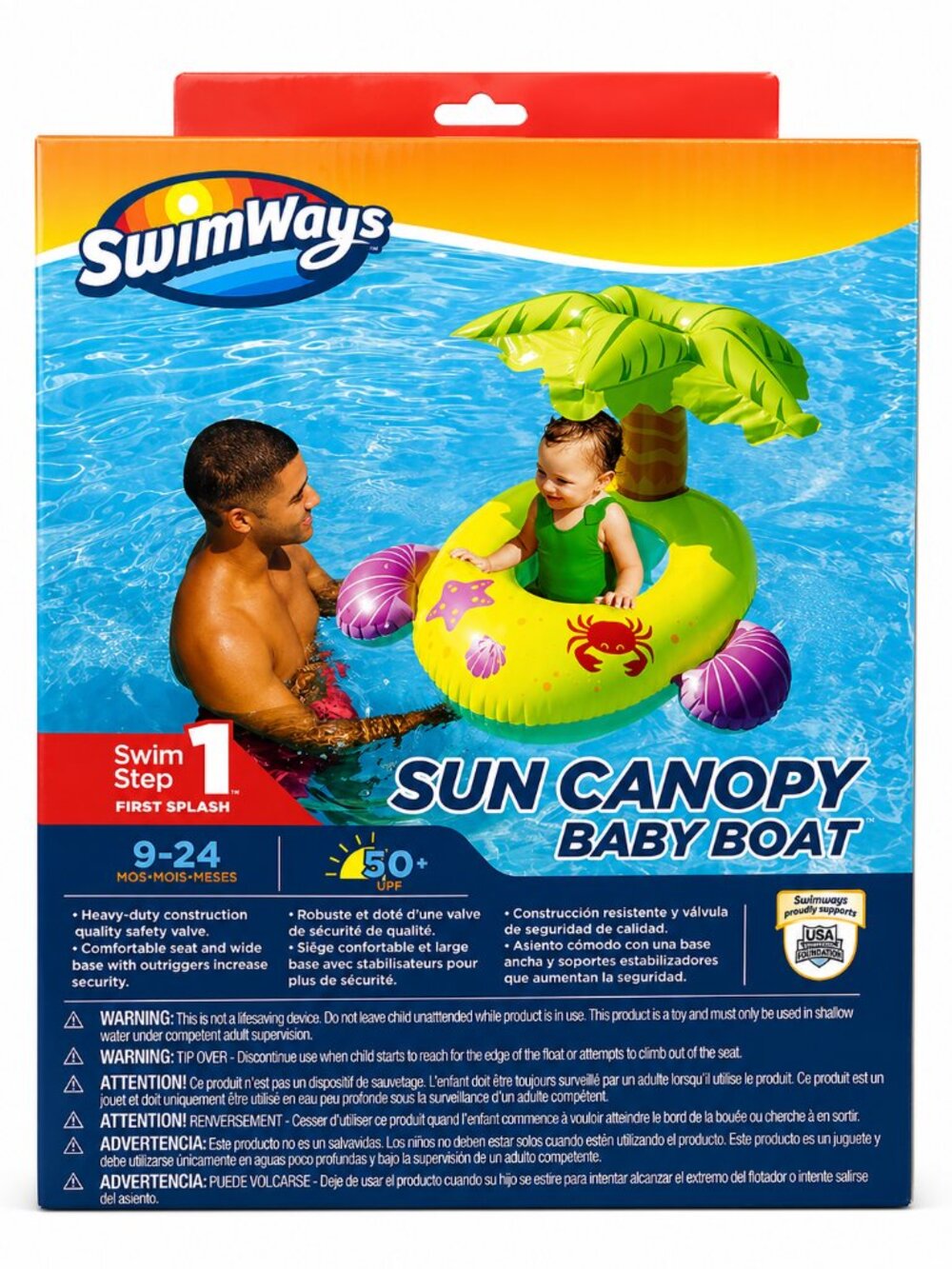 SwimWays Sun Canopy Baby Boat Float 9–24 Months UPF 50+ Infant Pool ,Boat Island